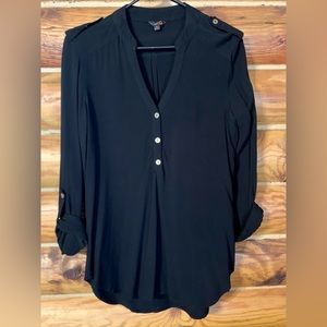 G by Guess Black Button Front Blouse Cuffed Sleeves Size Medium